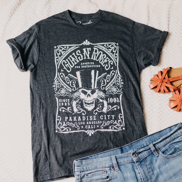 Bravado Tops - Guns N Roses Skull Heather Gray Band Tee